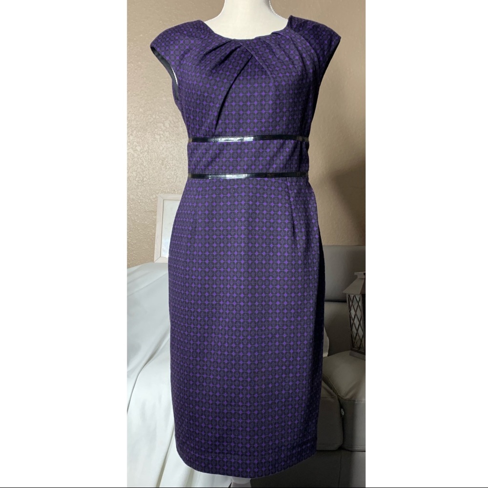 Evan Picone Purple Geometric Cap-Sleeve Sheath Dress